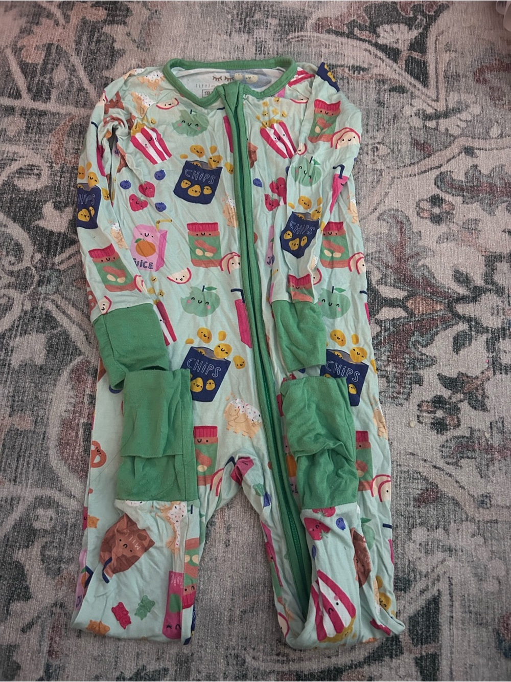 Little Sleepies 2-Way Zip Fold Over Footed Pajamas - Food